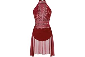 Oyolan Women's Lyrical Dance Costume Ruched Modern Contemporary Dance Dress Leotard for Gymnastic Skating