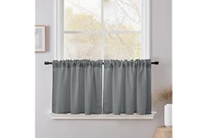 CUCRAF Tende Cucina per Interni a Vetro Finestra 120x60 (LxA) cm 2 Pezzi Corte Lino Tenda Grigio