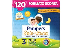 Pampers Sole e Luna Pannolini Midi, Taglia 3 (4-9 kg), 120 Pannolini