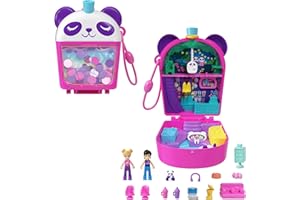 Polly Pocket Bubble Tea Panda, Cofre con Set de Juego con Forma de Tienda de té de Burbujas para Mini muñecas, Incluye 2 Figuras y 12 Accesorios, Juguete Regalo para niños y niñas +4 años, HWN95