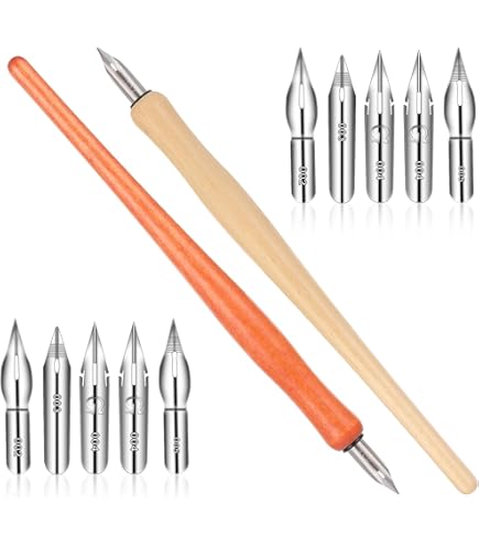 AOMAYLL Houten kalligrafiepenenset - handgemaakte dippen met 11 penpunten en zwarte inkt voor beginners, belettering, tekenen, dagboek, cartoon, uitnodigingen en meer (zwart