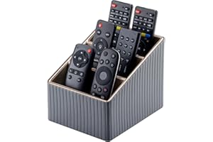 KINGFOM Remote Control Holder, PU Leather TV Remote Holder for Nightstand/Bedside, Remote Caddy with 3 Compartments, Office Desk Organiser Pen Pencil Pot Holder for Desk (Gray)