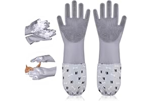 Risipu Extra Long Cat Grooming Glove, Non-Slip Dog Washing Gloves, Thickened Silicone Material Pet Grooming Gloves (grey-Long gloves)