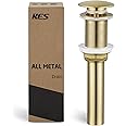 KES Sink Drain Without Overflow Bathroom Pop Up Drain Assembly Stopper Vessel Sink Brushed Gold All Metal Rustproof Brass and 304 Stainless Steel, S2008D-BZ