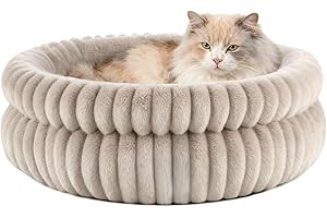 EDIMENS EDMIENS Cat Bed for Indoor Cats Dogs Pet, 51x51x20cm Round Washable Cat Beds Small Kitten Bed, Non-Slip Fluffy Calming Pets Beds with Removable Cushion for Home Medium Puppy, Small Dog, Cats Indoor