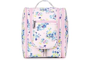 Narwey Neceser Colgante Bolsa de Aseo Mujer Grande Neceser Maquillaje Organizador Viaje Accesorios Medio (Flores Rosadas)