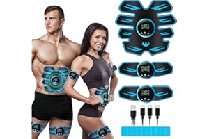LEMENG ABS Trainer Muscle Stimulator, EMS Muscle Stimulator fitness electric stimulators, Abdominal Muscle Stimulator for Men and Women, ABS Stimulator for/Waist/Leg/Arm, 8 Modes 19 Intensities