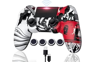 Bonacell Manette sans fil avec capuchons pour PS4 Dual Vibration Manette de jeu sans fil avec Turbo et prise audio 3,5 mm / LED / Touch Pad / Joystick pour P-s4/Pro/Slim/PC