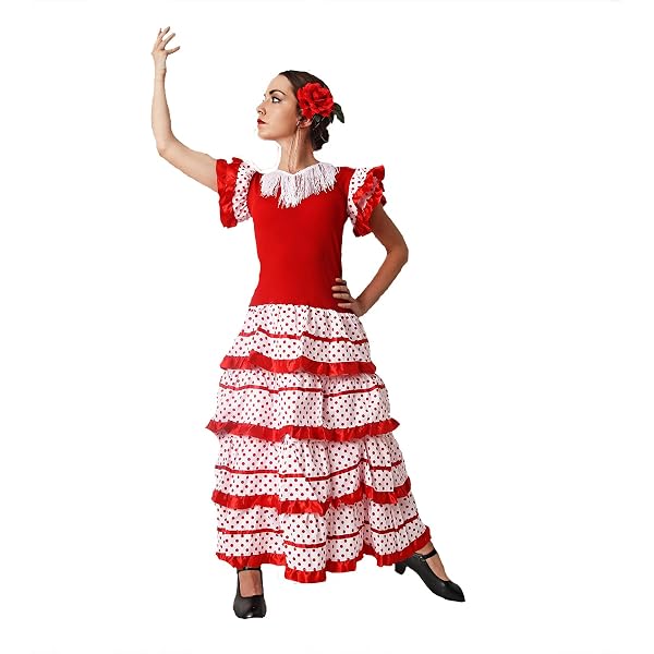 Robe De Flamenco Espagnole Pour Petite Fille - Asymétrique épaule, Volants, 100% Polyester, Pour Danse, Spectacle, Fête