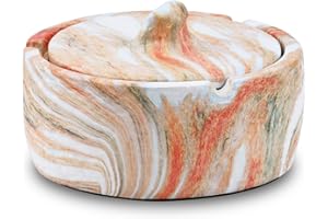 YoHyien Cendrier Exterieur de Table en Ceramique, Cendrier avec Couvercle Anti-Odeur et Anti-Vent, Cendrier Fermé pour la Terrasse, le Jardin, la Maison et le Bureau (Orange)