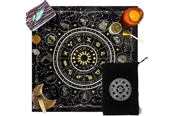 Tapis Voyance et Pochon, Tapis Oracle pour Cartes et Tarot Divinatoire, Nappe d'Autel pour Cartomancie et Pendule Divinatoire(Une seule nappe de style + un sac)