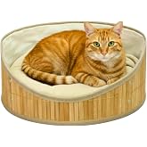 MADPET Doğal Bambu Kedi ve K&ouml;pek Yatağı &ndash; 35 cm Genişlik, 14 cm İ&ccedil; &Ccedil;ap &ndash; Ekstra Yumuşak Minderli &ndash; Nefes Alabilen Hasır Tasar