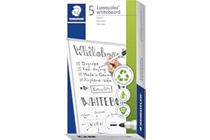 ‎STAEDTLER STAEDTLER Whiteboard Marker Lumocolor, trocken und rückstandsfrei abwischbar, Linienbreite 2 mm, schnelltrocknend, nachfüllbar, lange Lebensdauer, 5 schwarze Marker, 351-9X