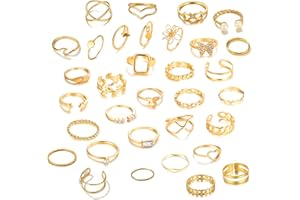 LOCCY 33 Pièces Vintage Or Knuckle Bague Ensemble pour Femme Fille Bohème Empilable Phalange Anneaux Set Perle Papillon Coeur Ensemble de Bagues