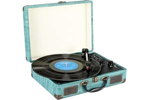 MAMIZO Gramofon z głośnikiem, 3-biegowy 33/45/78 obr./min, gramofon z wbudowanymi głośnikami stereo, obsługuje złącze RCA/słuchawkowe, gramofon Bluetooth