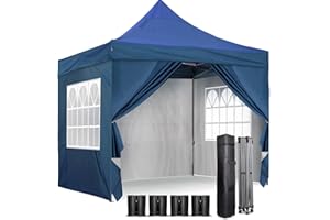 SANHENG Pop Up Gazebo, Heavy Duty Premium Gazebo with 4 Sides, Weatherproof, UV-Resistant, Easy-Assembly, Portable with Storage Bag, Ideal for Garden, Patio, and Events (Blue)