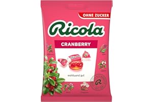 ‎RICOLA Ricola Cranberry, 75g Beutel Original Schweizer Kräuter-Bonbons mit 13 Alpenkräutern und erfrischend-fruchtiger Cranberry, zuckerfrei, 1 x 75g, vegan