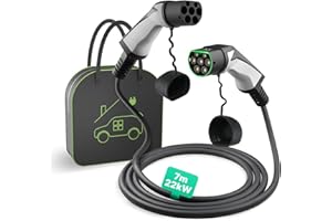 EIDYBOX Type 2 Câble de Recharge Voiture Electrique 22KW 7M Triphasé 32A Cable Type 2 avec Sac de Transport, Compatible avec Model 3 S X Y, Zoe, e-Tron, i3, i4, i7, IX, ID.3, ID.4, ID. 5