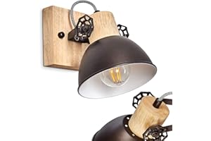 HOFSTEIN Aplique Orny, aplique regulable de metal/madera en antracita/blanco/marrón, 1 x casquillo E27, punto de pared en diseño retro/vintage, sin bombilla(s)