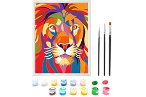 Zimrobin Malen Nach Zahlen ab 5 6 7 Jahre Mädchen und Junge, Malen Nach Zahlen für Kinder mit Rahmen 3 Pinsel und Acrylfarben, 18 X 24cm(Bunte und mutige Löwen)