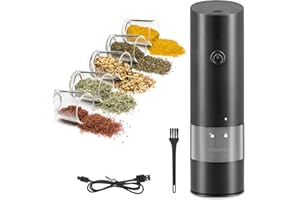 LIFEDYLUK Macina Sale E Pepe Elettrico, Macina Pepe Elettrico, Macina Sale, Macina Spezie Ricaricabile con Luce LED, Livello di Macinatura Regolabile, Grossolanità per Sale e Pepe, Finocchio, Spezie