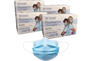 general merchandising 200 Masques Chirurgicaux Blue Child certifiés CE | Masque chirurgical bleu clair Type II R BFE> 98% avec embout nasal réglable ...