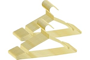 ABHENG Lot de 50 Cintres en Métal, Robustes, Gain de Place, Résistant, Antirouille, Élégants et de Qualité, Durables, 42 x 0,3 x 21 cm (L x B x H), Doré, AIY0350J
