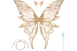 GATPHY Fairy Wings for Adults Women Children Girls, 4Pcs Butterfly Wings Fairy Costume Set with Wands, Headband & Elf Ears Adjustable Strap Halloween Costume Sparkle Angel Wing Dress Up Party Favor