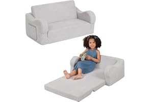 BestRoyal Extra Wide Toddler Chair, 2-in-1 Toddler Couch Fold Out, Kids Sofa Bed for Boys & Girls, Grey