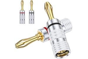MOSWAG Bananenstecker Lautsprecher 4 Stück (2-Paare) 24K Vergoldete für Lautsprecherkabel, Bananenstecker Lautsprecher,AV-Receiver, Heimkino（Unterstützt nur lautsprecherkabel unter 4.5 mm）