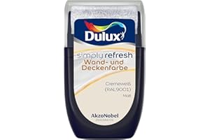 Dulux Simply Refresh Wand- und Deckenfarbe – Cremeweiß RAL9001 – Tester 30 ml - Langlebige Innenfarbe zum Testen und schnellen Ausbessern