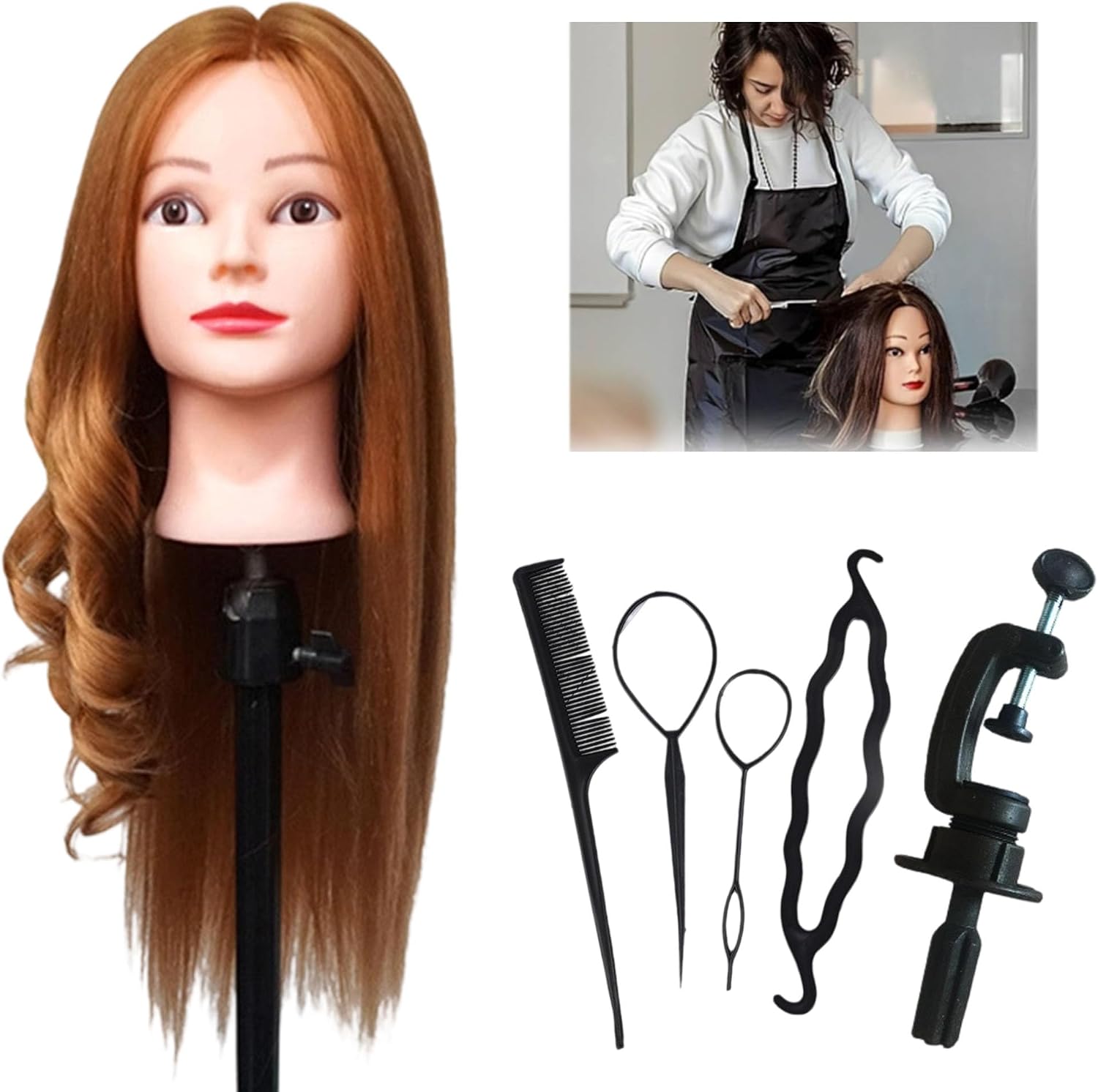 FGXY Cabeza Modelo De Peluquería, Juego De Accesorios De Peluquería, Herramienta De Entrenamiento De Diseño De Peluquería, Adecuada Para Peluquerías Para Principiantes (Dorado)