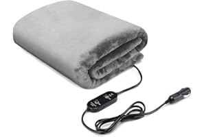 ‎WODHMIEY WODHMIEY Elektrische Auto-Heizdecke 12V/24V Reisedecke mit 3 Heizstufen und Timer, Waschbare Flanell-Heizdecke mit 2 m langem Kabel für Auto, LKW, Reisen, Pausen, Outdoor, Notfall-Set – 150x110 cm