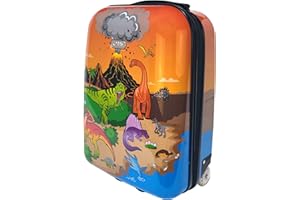 Karry Kinder Koffer Reisekoffer Trolley Hartschalen Handgepäck Jungs LED Skater Rollen Dinosaurier