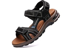 visionreast Męskie skórzane sandały, plażowe, turystyczne, letnie, wygodne, trekkingowe, sportowe, z zapięciem na rzepy, na plażę, zamknięte sandały