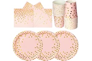 PYAILI Oro Rosa Stoviglie Feste 72 Pezzi Verde Erba Festa della Addobbi Ragazza Compleanno Dambini Articoli Feste Set Include Piatto Usa e Getta Carta Party Tazze Tovaglioli-24 Ospiti