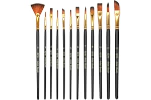elzle 12 Pennelli per Dipingere,Set Pennelli Pittura in Nylon Art,Pennello Fine Pittura Penne a Punta Liscia,Corpo Penna in Legno Adatto per Vernici Acriliche, Acquerelli, Oli e Guachi