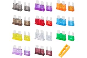 JatilEr Car Fuses - 30 Pcs, 15 Blade Fuses Standard & Mini, 2A-40A, Safety Puller for Car, Camper, Truck, Motorbike