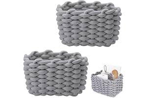 JAONLD 2 Stück Burr Basket 20 x 15 x 12 cm Häkelkorb Quadrat Aufbewahrungskorb Klein Organizer Korb Aufbewahrungskorb Kinder Körbe Geflochten für Babyzimmer, Schlafzimmer, Wohnzimmer (Grau)