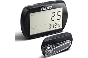 PULIVIA Pedometer for Walking 3D Step Counter with Clock, Simple Operation Portable Steps Tracker with Clip Lanyard