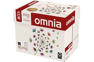 ALPHAINK OMNIA Carta A4 80gr per Stampante, 5 Risme da 500 Fogli - 2.500 Totali, ideale per Ufficio, Fotocopie, Multiuso - Bianca
