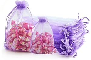 AHOMAME 50Pcs Small Light Purple Organza Gift Bag 7x9cm Jewellery Pouches Organza Bag Party Favour Candy Drawstring Bag for Wedding, Birthday, Anniversary, Christmas