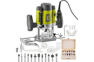 Défonceuse affleureuse électrique, Dewinner à Bois 1200W, profession plastifieuse avec Accessoires Coffret de 12 Fraises à défoncer