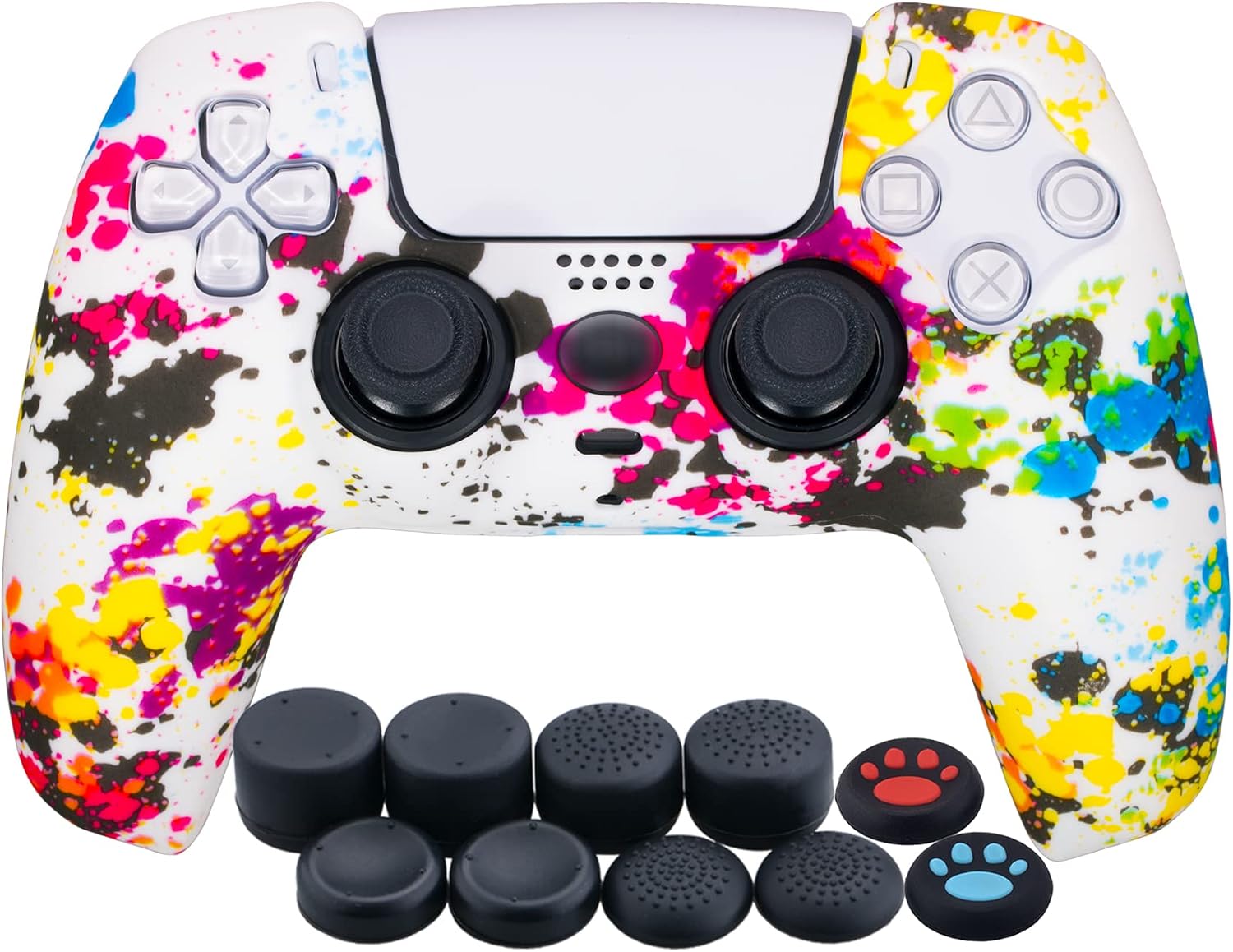 YoRHa Silicona Espesar Impresión Funda Piel Carcasas cubierta Compatible de PS5 Mando x 1 (Pintada) con Agarres para el Pulgar x 10