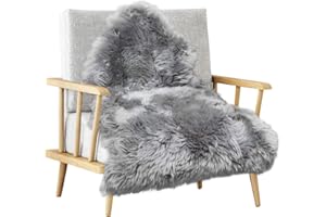 MH MYLUNE HOME Lammfell Teppich Schaffell echt 90 x 60cm schafsfelle grau weiche und Flauschige Decke Sitzfell Bett-Vorleger oder Matte für Wohnzimmer Stuhl Sofa