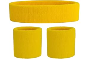 ONUPGO Ensemble de Bandeau et Poignet (3 Pièces) - Sports Sweatband Rayé en Tissu Éponge pour Exercice, Basketball - Absorption de l'Humidité et de la Sueur