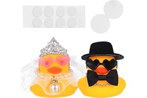 BABAHUANHUAN 2er Set Quietscheente Hochzeitspaar, Lustiges Hochzeitsgeschenk für Brautpaar, Gummiente Braut und Bräutigam mit Herzbrille,Schleier & Zylinder, Badeente Hochzeit,Wedding Gift & Deko,geschenk hochzeit