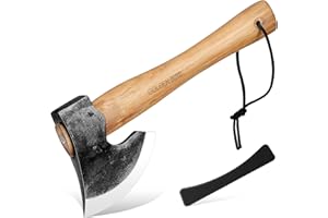 Golden Bird Hacha para Cortar Madera 30 cm Hacha de Supervivencia de Acero al Carbono con Tratamiento térmico Hacha de Camping con Mango de Madera Hacha para Exteriores