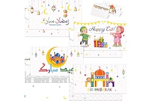 FACCITO 48 Enveloppes de l'Aïd Moubarak Enveloppes d'Argent Happy Eid Porte-Cartes Cadeaux Colorés pour Enfants Enveloppes en Espèces Ramadan Enveloppes Eid Mubarak (Style Or Blanc, 16,5 x 9 cm)