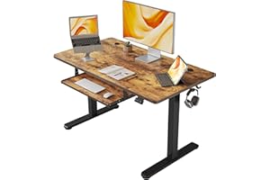 FEZIBO Height Adjustable Electric Standing Desk with Keyboard Tray, 100 x 60 cm Sit Stand up Desk with Splice Board, Black Frame/Rustic Brown Top